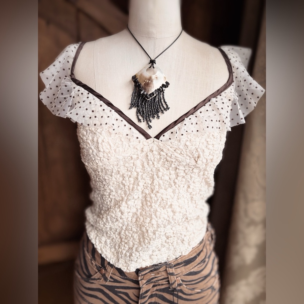 Free People Popcorn Smocked Tank - Swiss Dot Flutter Sleeves - Size M NWT